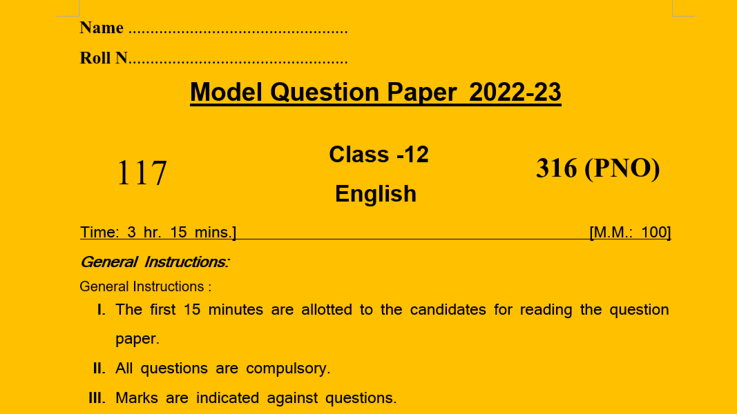 Up Board English Model Paper 2023 Class 12th English Question Paper Released By Upmsp 2023 3782